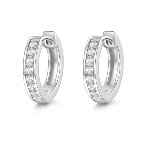 Moissanite Single Row Square Stone Hook Type Circle Earrings