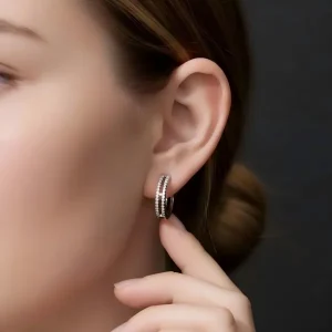 Moissanite Double Row Clip Circle earrings - The second picture