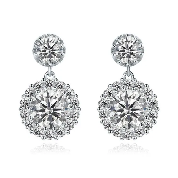Moissanite Circular Ice Crystal Double Diamond Earrings