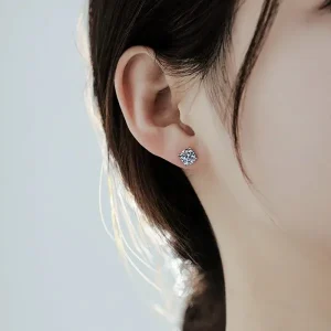 Women’s Single Moissanite Diamond Stud Earrings - The second picture