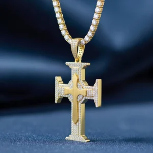 Moissanite Wire Drawn Cross with Full Diamond Pendant - The second picture