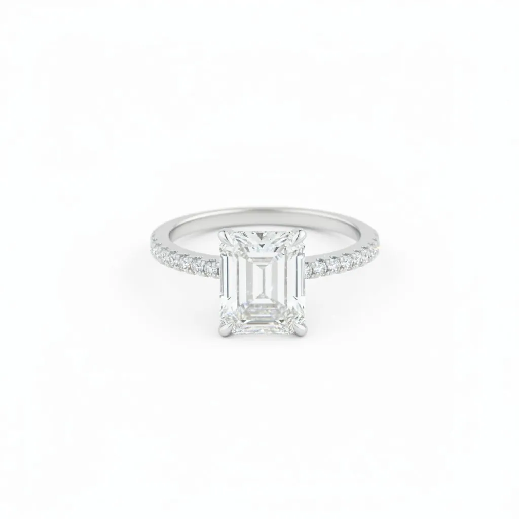 Moissanite Emerald Cut 4 Prong Basket Setting Ring - Image 7