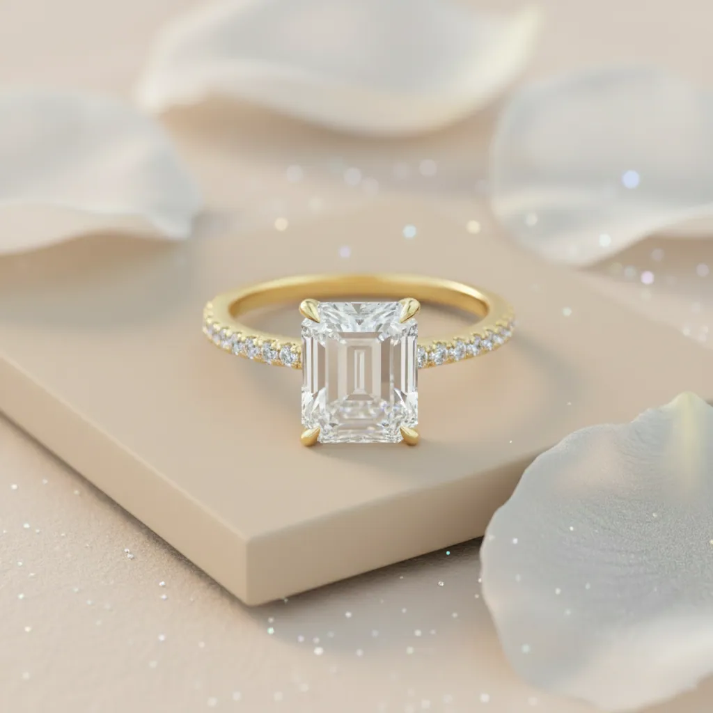 Moissanite Emerald Cut 4 Prong Basket Setting Ring - Image 6