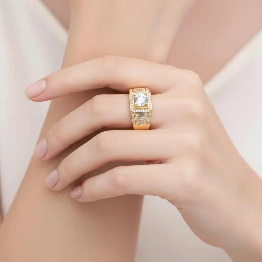 Moissanite Luxury Gold Square Signet Ring - Image 6