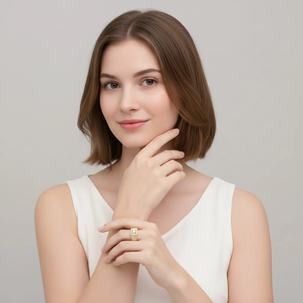 Moissanite Luxury Gold Square Signet Ring - Image 7