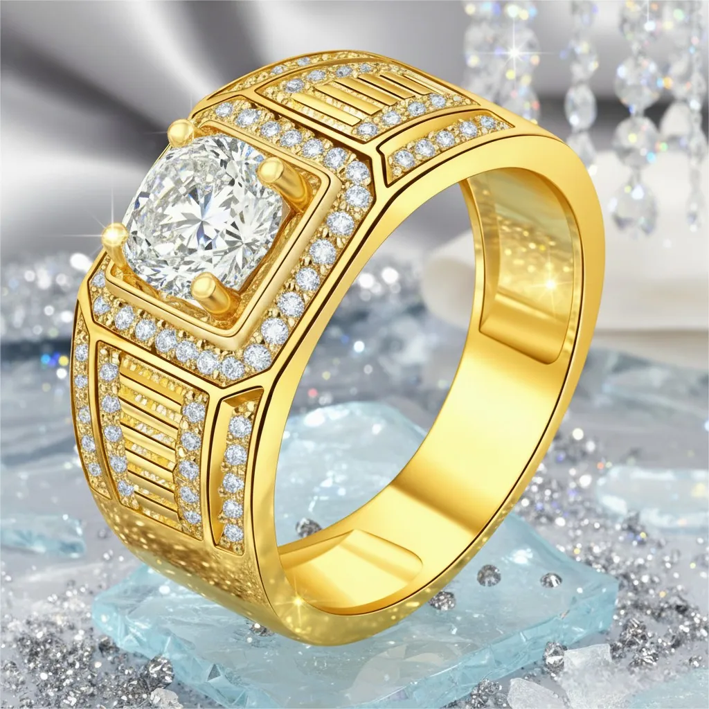 Moissanite Luxury Gold Square Signet Ring - Image 8