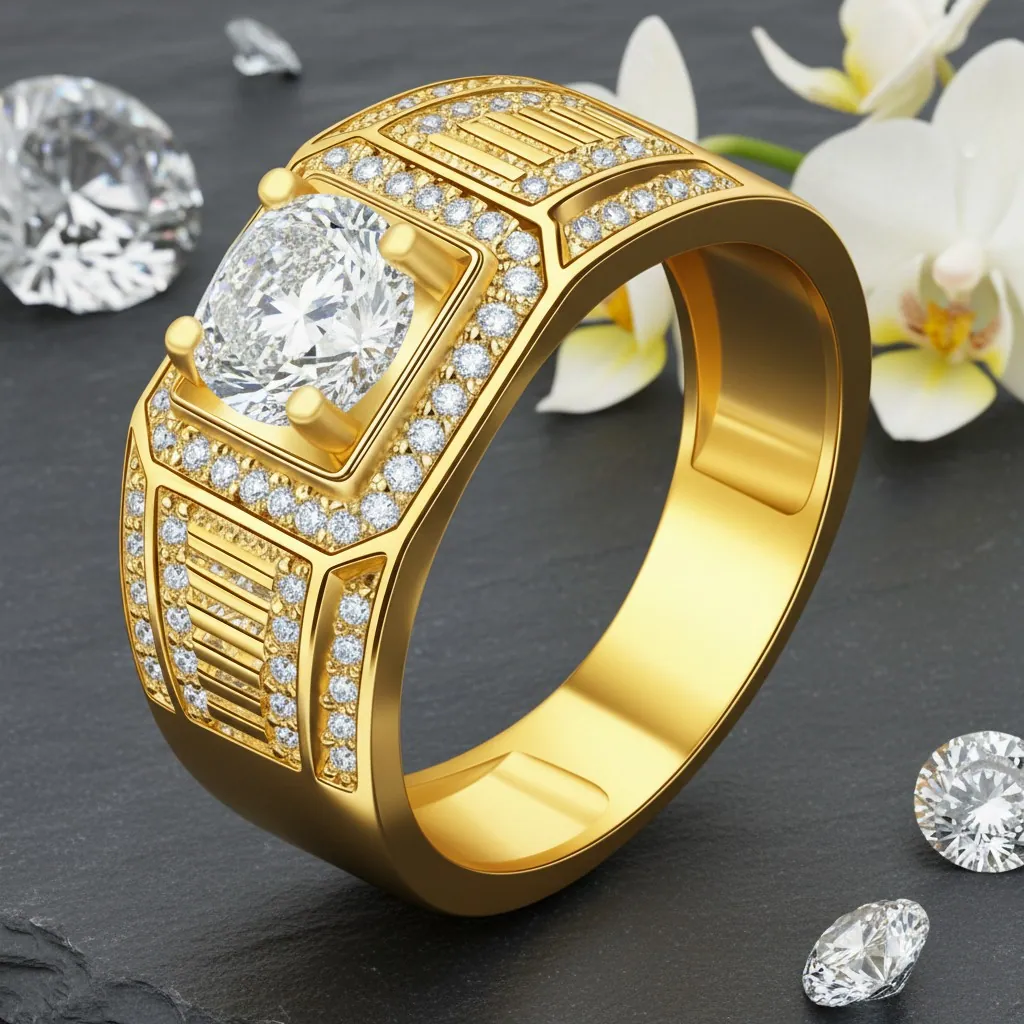 Moissanite Luxury Gold Square Signet Ring - Image 10