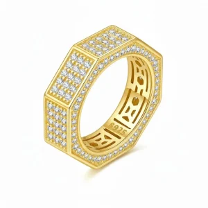 Moissanite Cuban Iced Out Octagon Ring 18k Gold