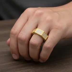 Moissanite Cuban Iced Out Octagon Ring 18k Gold - The second picture